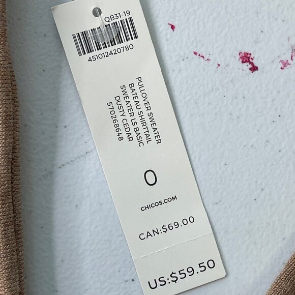 New Chico's Bateau Neck Shirttail Hem Pullover Sweater Women's S Dusty Cedar Tan - Picture 4 of 10